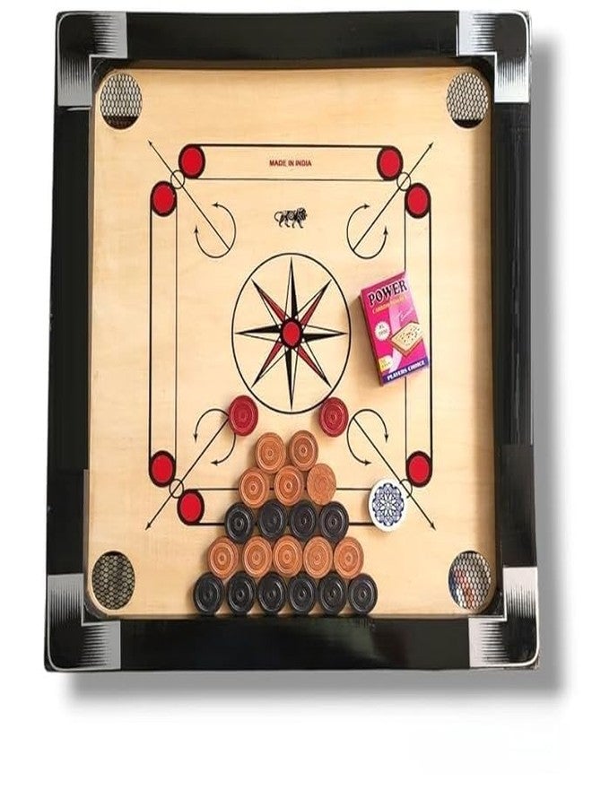 DESCTIDY لوحة كاروم خشبية للأطفال من ديسكتيدي مع قرص ضرب، مقاس 20 × 20 بوصة | لعبة كاروم بسطح أملس للأطفال والكبار، مجموعة ألعاب عائلية داخلية ممتازة للمنزل والمكتب والمبتدئين - Image 1