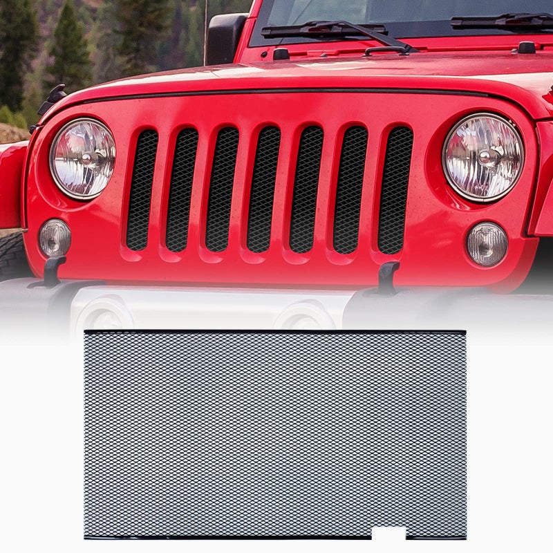 AggAuto Grill Mesh Insert Compatible With Jeep Wrangler JK JKU 20072018 Black Aluminum Alloy Metal Front Grille Insert Fit for Wrangler Accessories 86 Open Area Rhombic Hole