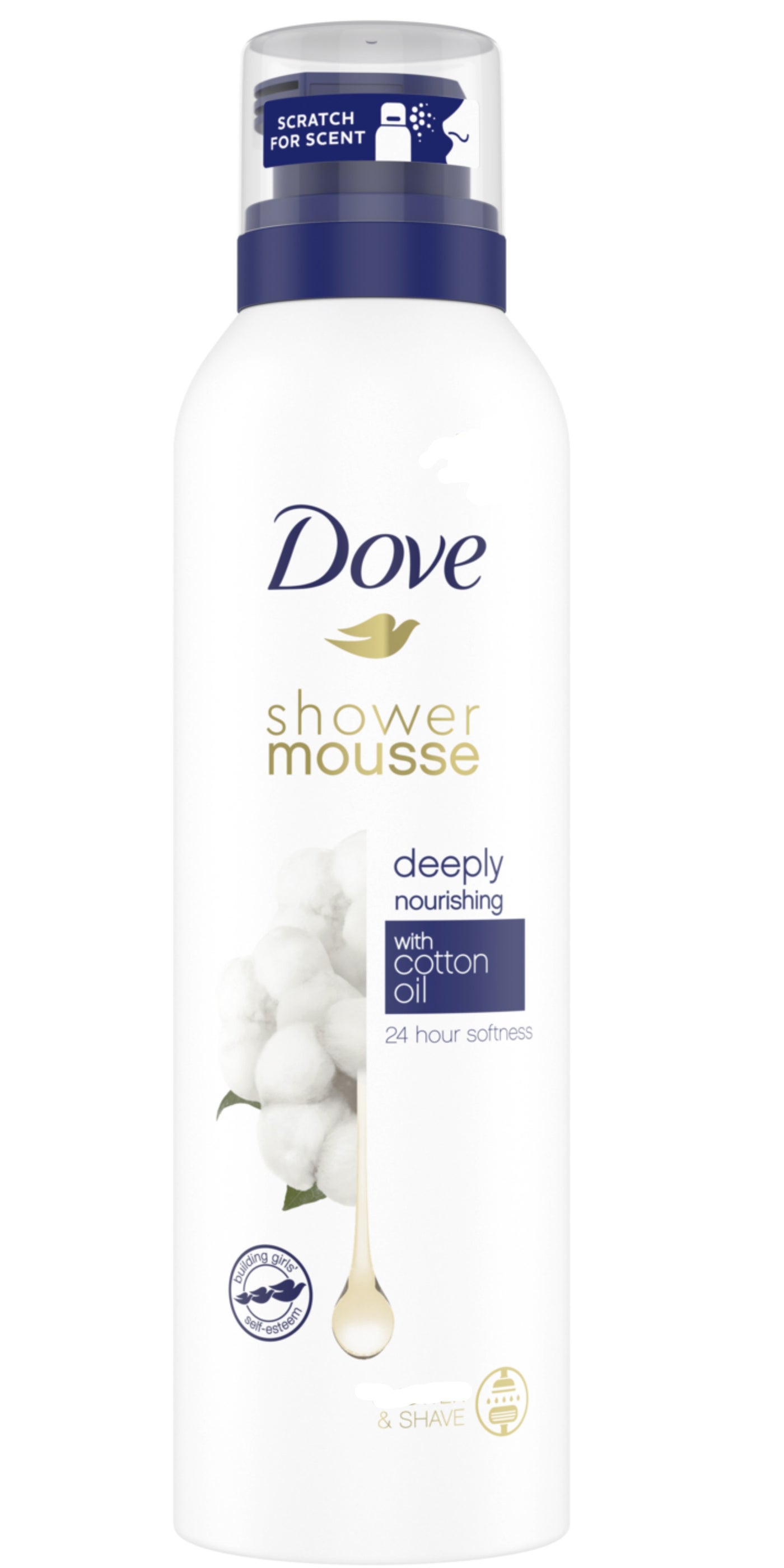 Dove Deeply Nourishing Shower Mousse with Cotton Seed Oil 200ml | Sulfate-Free Foaming Body Wash | 24-Hour Soft Skin