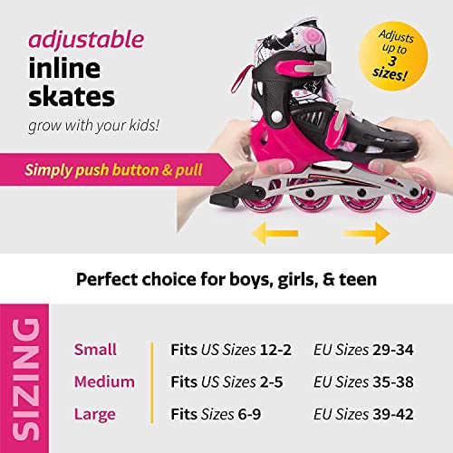 New Bounce Adjustable Inline Skates for Kids, 4 Wheel Skates, Pink, Medium, 2-6 US (EUR 36-39) - Image 2