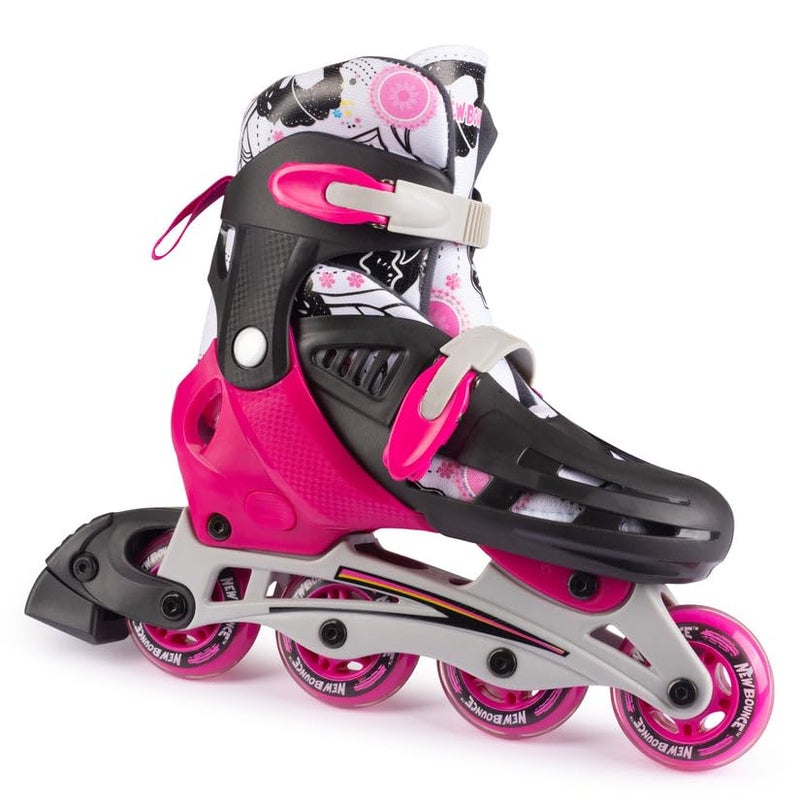 New Bounce Adjustable Inline Skates for Kids, 4 Wheel Skates, Pink, Medium, 2-6 US (EUR 36-39) - Image 1