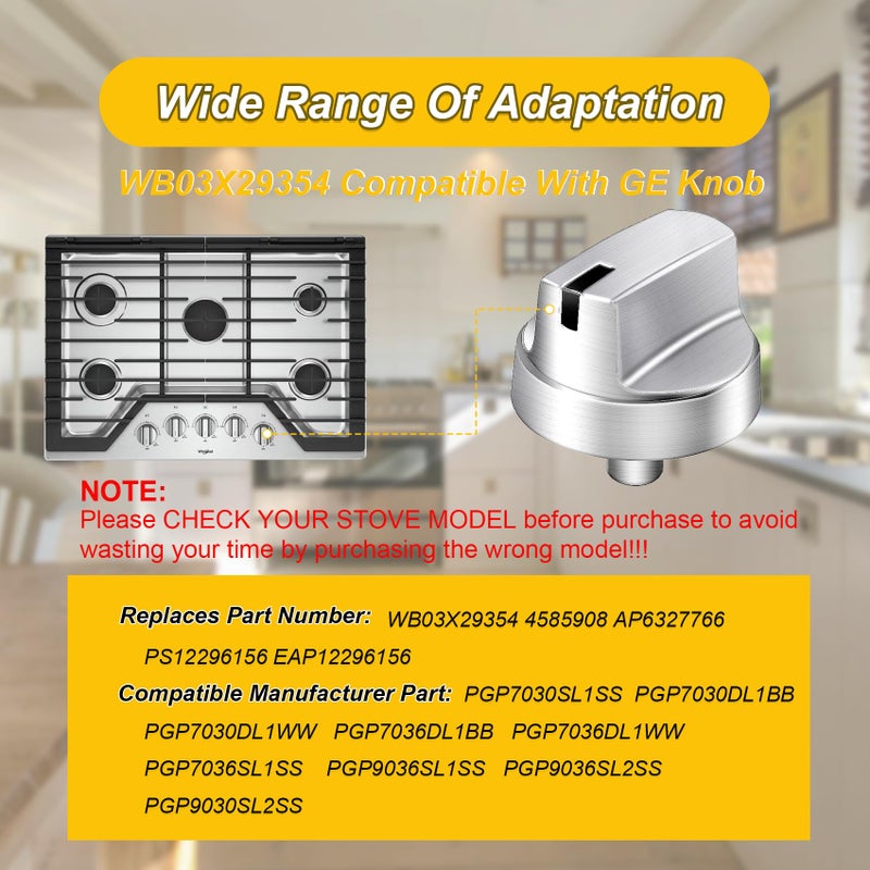 Wb03X29354 لمقابض موقد الغاز Ge، استبدال المقبض العلوي لرقم الجزء Wb03X29354 Ap6327766 4585908، مقبض بديل لموقد Ge Pgp9030Sl1Ss Pgp7030Sl1Ss Pgp7030Dl1Bb، 5 عبوات - Image 3
