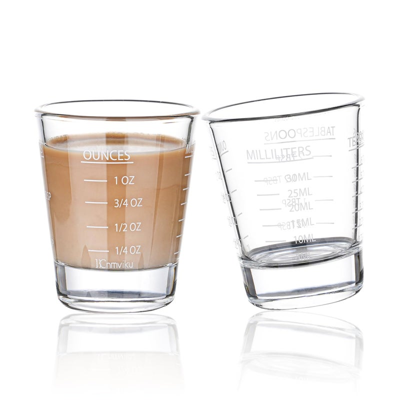 BCnmviku Shot Glasses Measuring cup Espresso Shot Glass Liquid Heavy Wine 2 Pack 26-Incremental Measurement 1oz, 6 Tsp, 2 Tbs, 30ml By BCnmviku (2pack-White) - Image 1