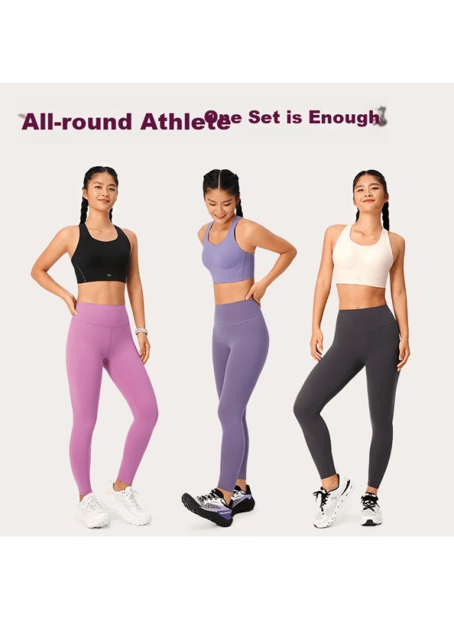 Vfu Stick-on Set Sports Bra Medium-high Intensity Running Yoga Pants 9/10 Length High Waist Apricot + Misty Blue M - Image 2