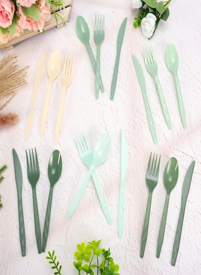 FYSUIMU 360Pcs Sage Green Plastic Silverware Heavy Duty Disposable Cutlery Set Includes Forks Spoons Knives for Wedding Birthday Bridal Baby Shower Party Utensil Supplies - Image 4