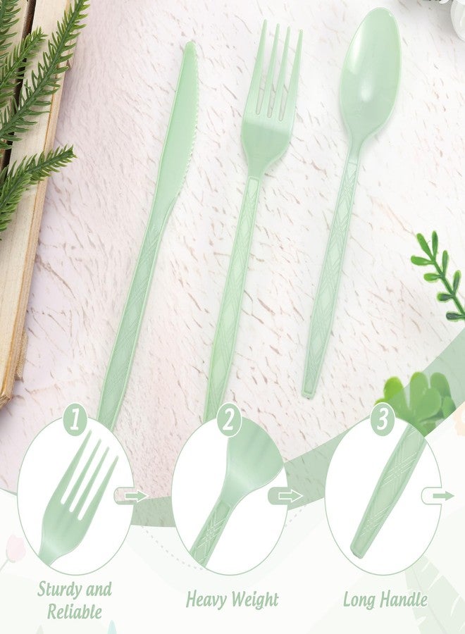 FYSUIMU 360Pcs Sage Green Plastic Silverware Heavy Duty Disposable Cutlery Set Includes Forks Spoons Knives for Wedding Birthday Bridal Baby Shower Party Utensil Supplies - Image 3