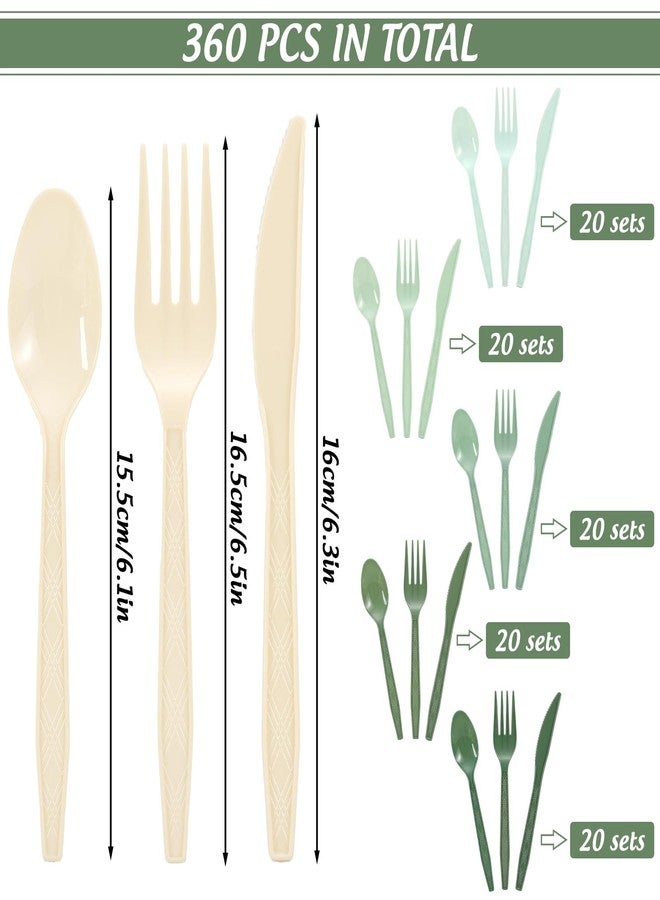 FYSUIMU 360Pcs Sage Green Plastic Silverware Heavy Duty Disposable Cutlery Set Includes Forks Spoons Knives for Wedding Birthday Bridal Baby Shower Party Utensil Supplies - Image 2