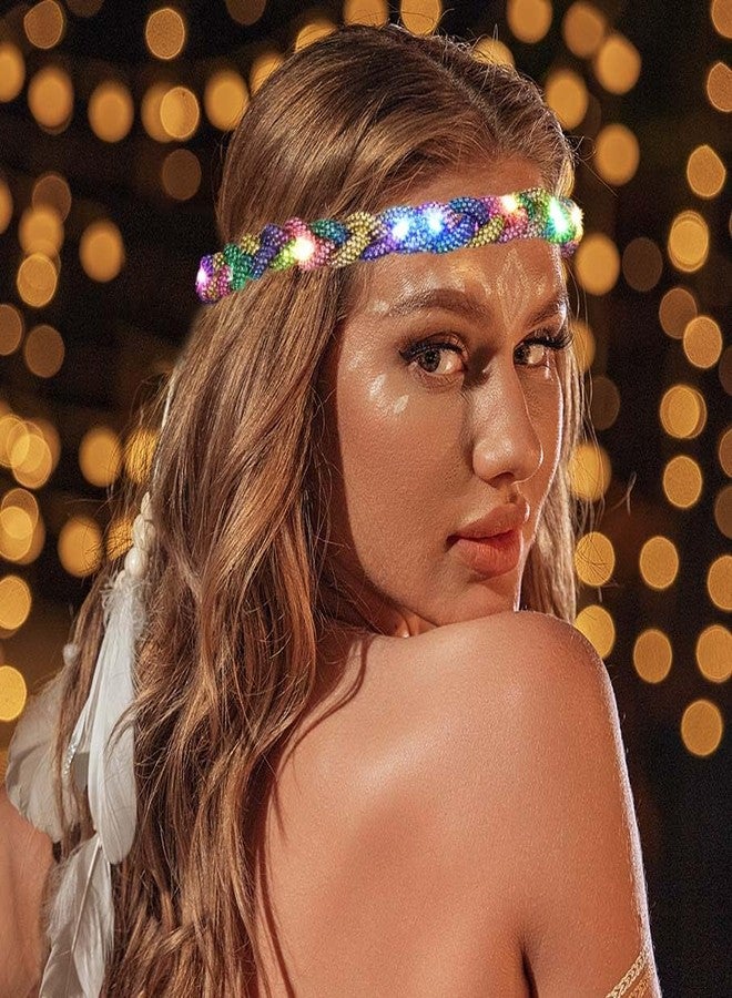 ACEDRE Light Up Rhinestone Headbands Led Glowing Hair Band Crystal Forehead Head Chain Sparkly Rave Party Costume Hair Accessories for Women(Multicolor) - Image 5