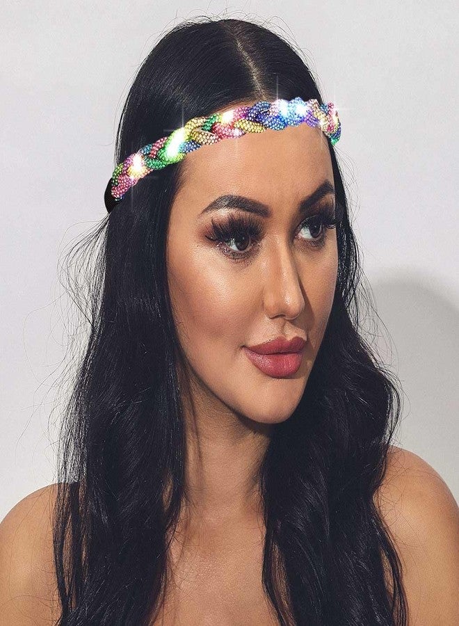 ACEDRE Light Up Rhinestone Headbands Led Glowing Hair Band Crystal Forehead Head Chain Sparkly Rave Party Costume Hair Accessories for Women(Multicolor) - Image 1