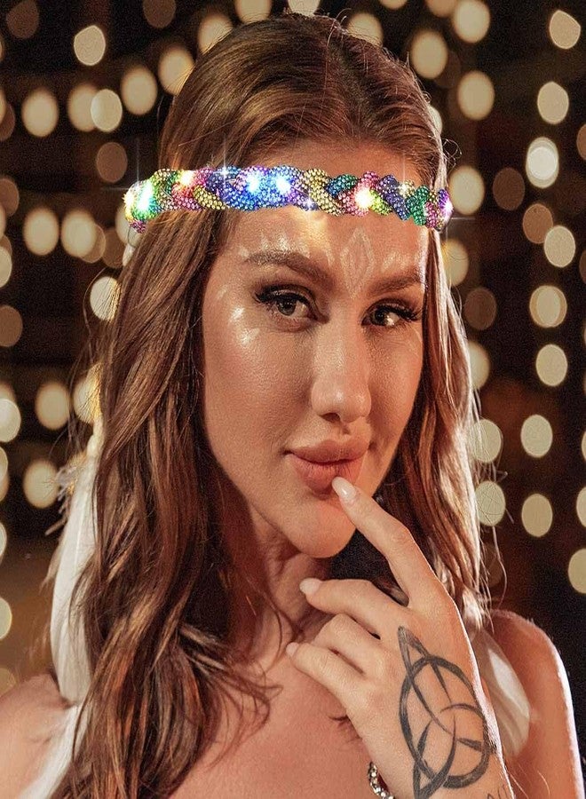ACEDRE Light Up Rhinestone Headbands Led Glowing Hair Band Crystal Forehead Head Chain Sparkly Rave Party Costume Hair Accessories for Women(Multicolor) - Image 3