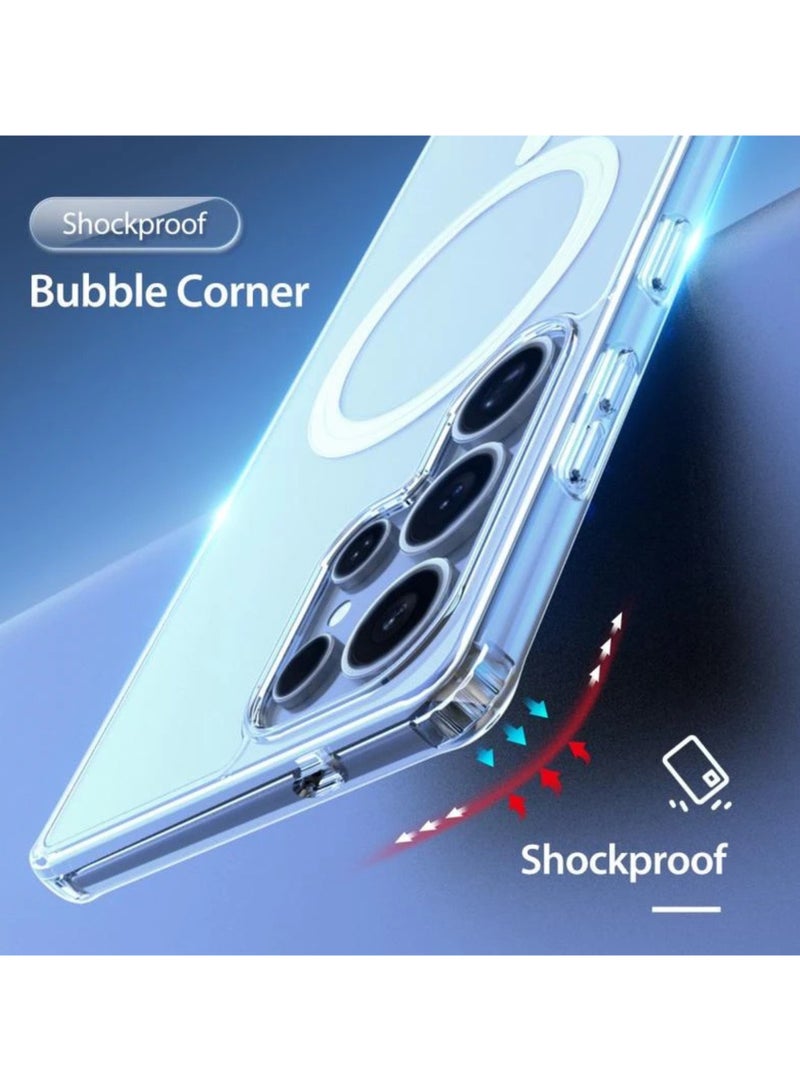 AKSESORY Samsung Galaxy S25 Ultra White Clear MagSafe Case (6.9") – Slim Transparent Shockproof Cover | Durable Protective Case | Wireless Charging Compatible - Image 2