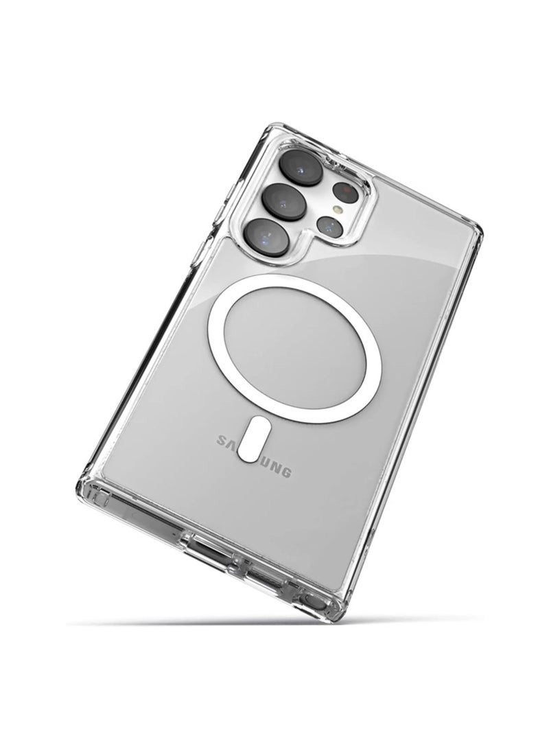 AKSESORY Samsung Galaxy S25 Ultra White Clear MagSafe Case (6.9") – Slim Transparent Shockproof Cover | Durable Protective Case | Wireless Charging Compatible - Image 3