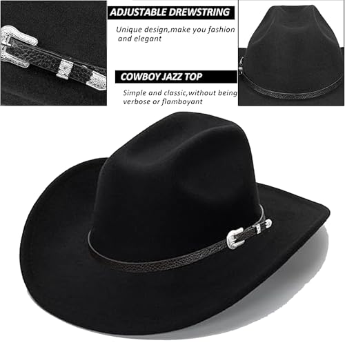UTOWO Vintage Western Cowboy Hat for Men S/M Outback Gus Cowgirl Hat Felt Roll Brim Fedora Cap for Women M - Image 2