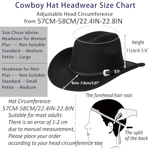 UTOWO Vintage Western Cowboy Hat for Men S/M Outback Gus Cowgirl Hat Felt Roll Brim Fedora Cap for Women M - Image 3