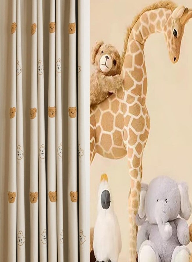AiFMQQ Cartoon Bears Kids Blackout Curtains for Babys Bedoom Living Room Grommet Top Beige Embroidery 3D Bear Darkening Curtain for Nursery Baby Room 1 Panel (W52 L84 inch,Beige) - Image 3