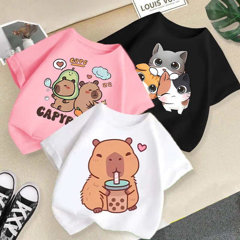 2026 Style Short-Sleeved T-Shirts For Boys And Girls With Cartoon Prints, Loose-Fitting Children'S Tops, Children'S Clothing Trend - Image 2