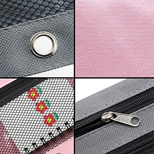 Cinvo Pencil Pouch 3 Ring Binder Pouch Zippered Pencil Case Canvas Pencil Bag with 2 Compartments (Set of 2, Pink and Grey) - Image 3