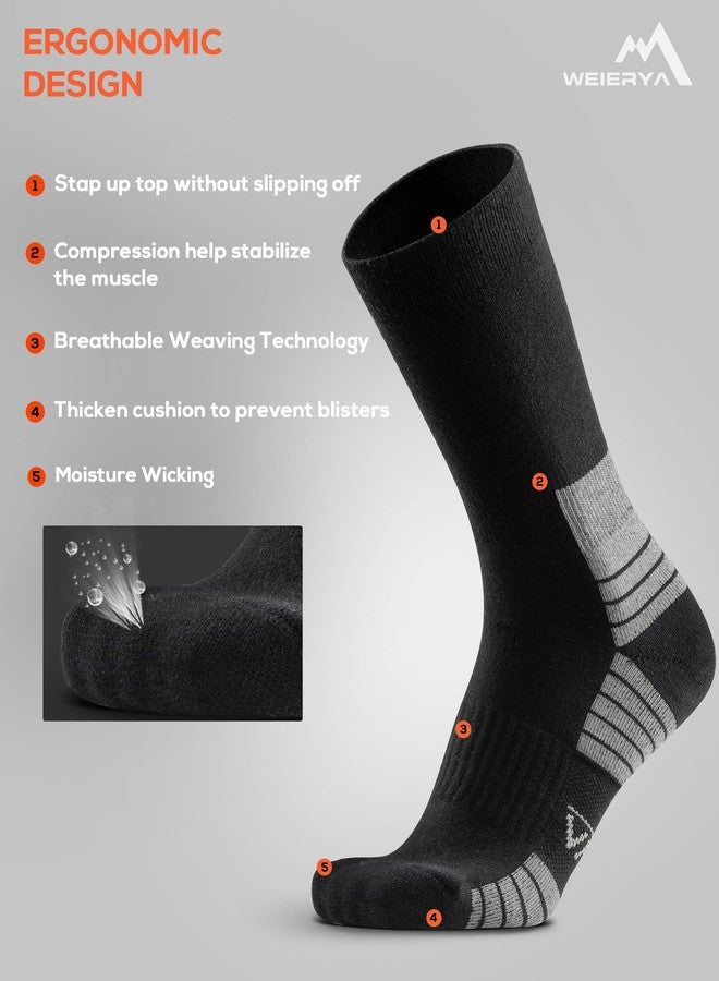 WEIERYA Mens Hiking Socks 3 Pairs Merino Wool, Cushion Hike Trek Micro Crew Socks With Moisture Wicking for Outdoor Sports, Black Grey Blue M - Image 3