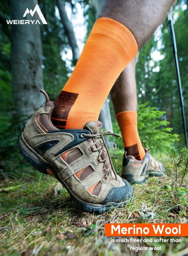 WEIERYA Mens Hiking Socks 3 Pairs Merino Wool, Cushion Hike Trek Micro Crew Socks With Moisture Wicking for Outdoor Sports, Black Grey Blue M - Image 2