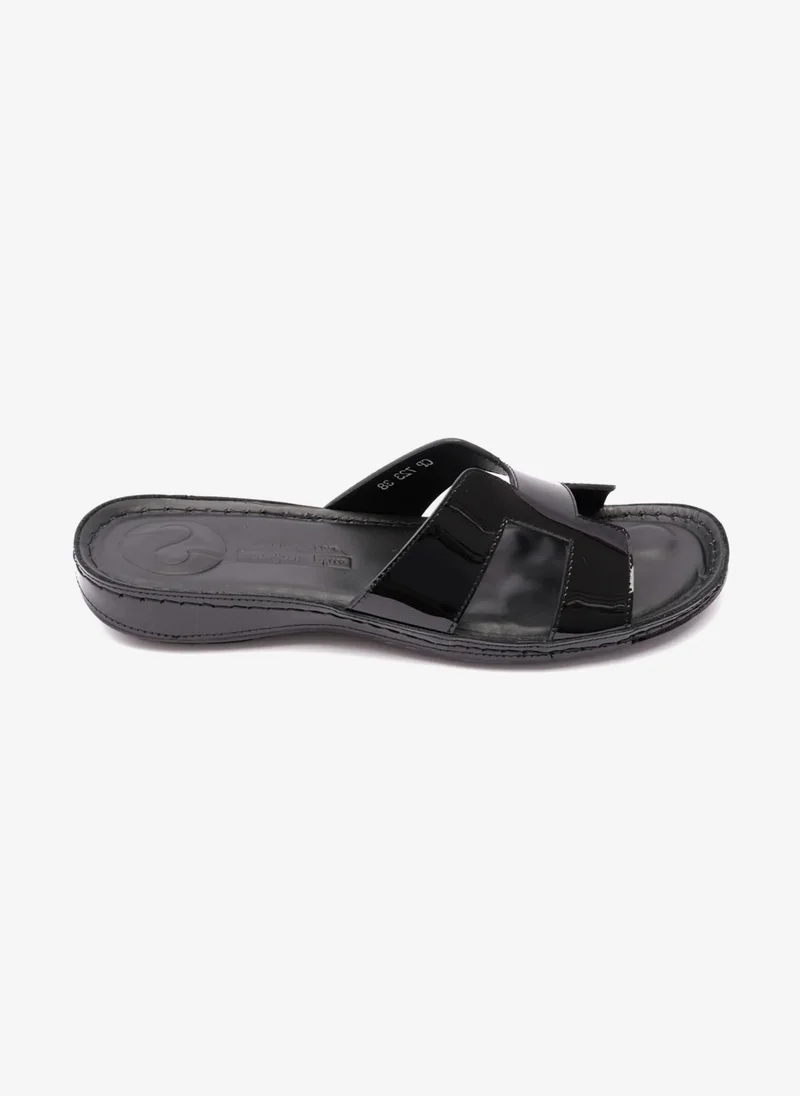 كومفورت بلس FLAT PATENT LEATHER COMFORT PLUS LADIES SANDALS BLACK