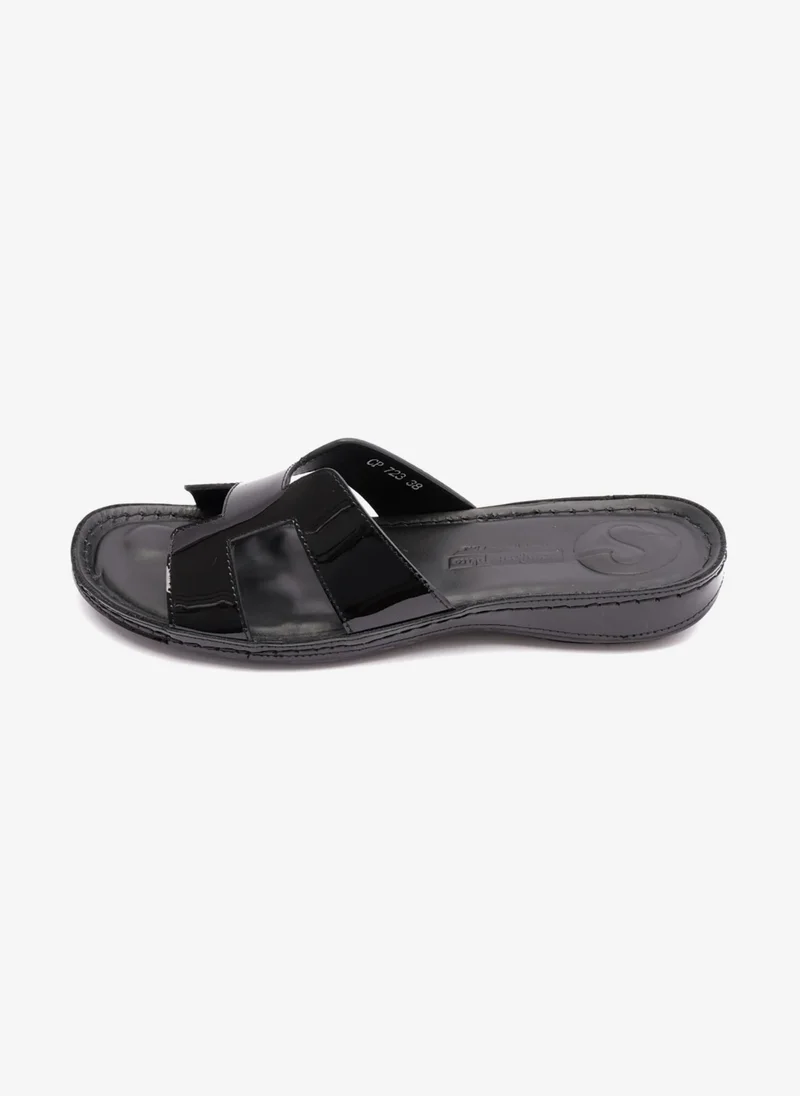 Comfort Plus FLAT PATENT LEATHER COMFORT PLUS LADIES SANDALS BLACK