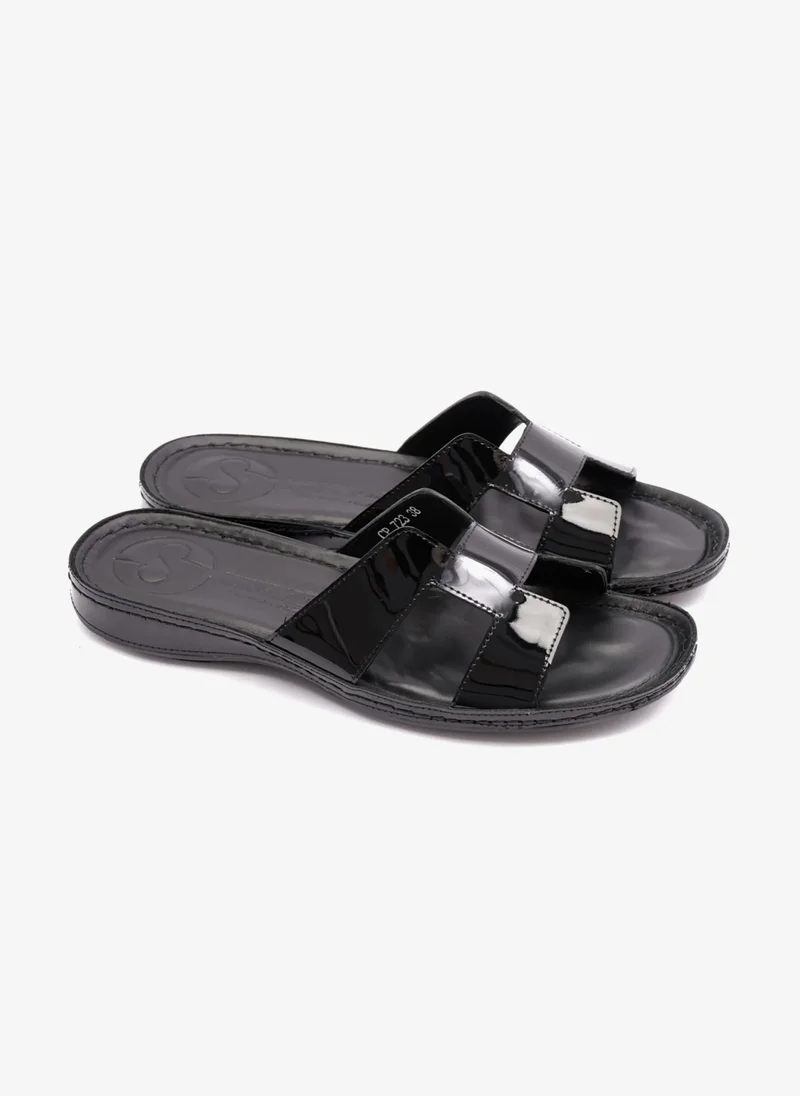 Comfort Plus FLAT PATENT LEATHER COMFORT PLUS LADIES SANDALS BLACK