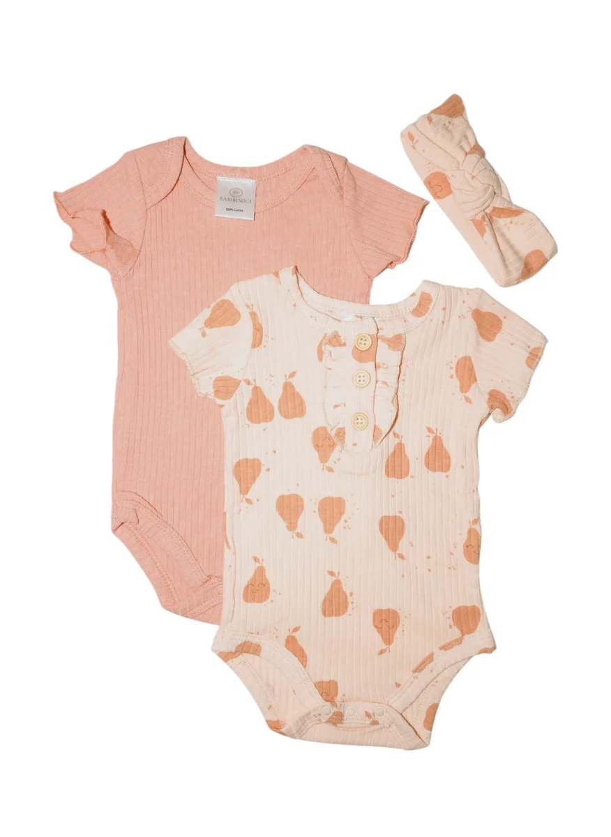 Bambimici Bambimici Yara 2- Piece Short Sleeve Body Suit Pear Print - Peach