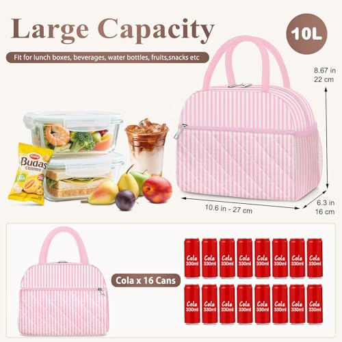 KUBYA Lunch Box for Women Adult Men, Cute Insulated Lunch Bag Women Quilted Reusable Large Lunch Boxes Tote Bag Leakproof Simple Thermal Cooler Bag for Work Office Picnic - Image 3