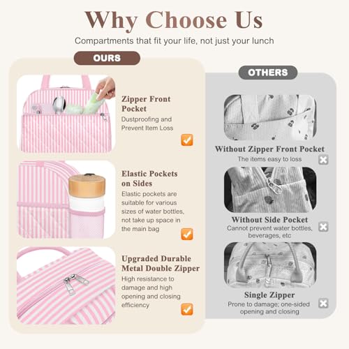 KUBYA Lunch Box for Women Adult Men, Cute Insulated Lunch Bag Women Quilted Reusable Large Lunch Boxes Tote Bag Leakproof Simple Thermal Cooler Bag for Work Office Picnic - Image 5