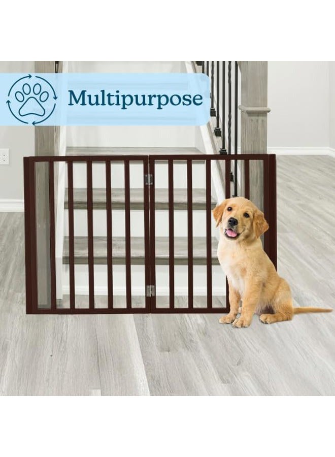 PETMAKER Pet Gate – Dog Gate for Doorways, Stairs or House – Freestanding, Folding, Accordion Style, MDF Wooden Indoor Dog Fence (4 Panel, Brown) - Image 4