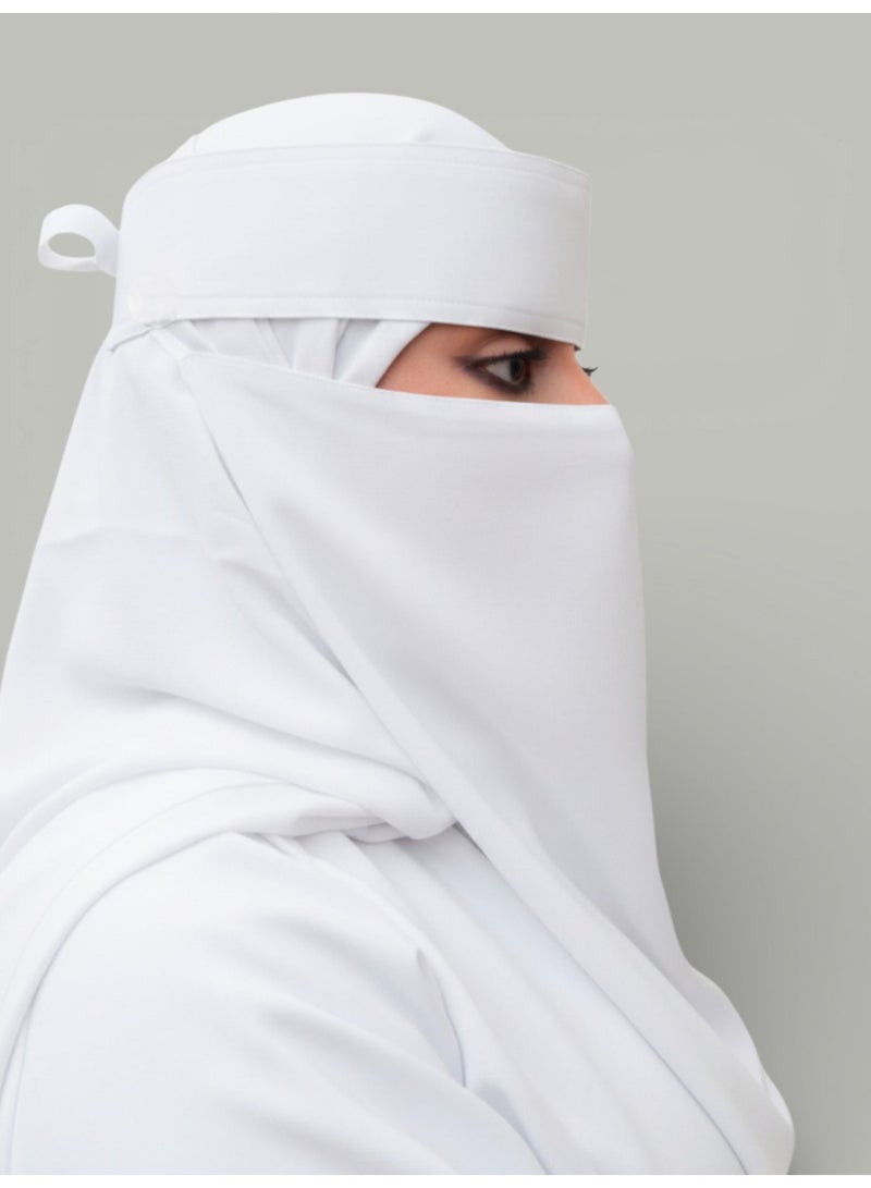 بهنس طقم2 نقاب أبيض قطعتين طويل مطاط مايل مع طرحة بيضاء ناعمة | نقاب أبيض مريح وأنيق بخامة خفيفة للمناسبات والاستخدام اليومي - Image 4