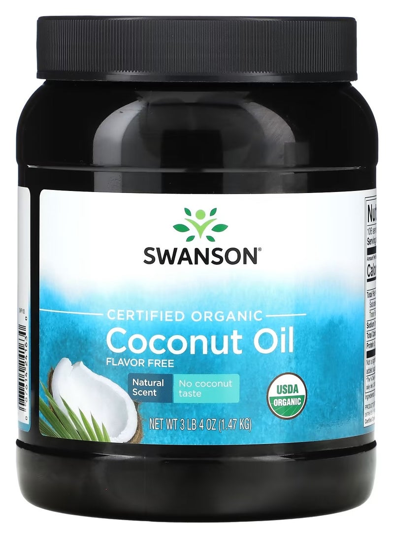 Swanson, Certified Organic Coconut Oil, Flavor Free, 3 lbs 4 oz (1.47 kg)