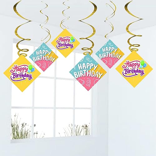 Balloonistics Happy Birthday Hanging Swirl Decorations Decorations for Birthday Hanging Swirl Decorations (Pack of 6 Swirls and 6 Cutouts) - Image 1