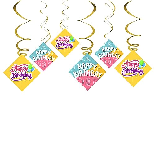 Balloonistics Happy Birthday Hanging Swirl Decorations Decorations for Birthday Hanging Swirl Decorations (Pack of 6 Swirls and 6 Cutouts) - Image 2