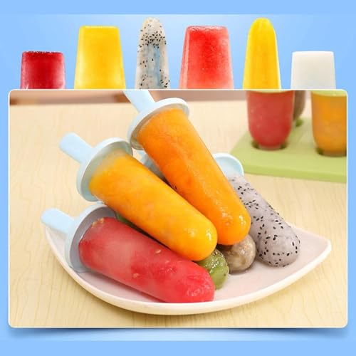 Zeinwap Set of 6 Plastic Reusable Round Shape Ice Popsicle Makers - Homemade Popsicle Frozen Ice Cream Moulds Tray - Kulfi Candy Ice Lolly Mold For Children & Adults - Muilticolor,17X11.9X15.5 Cm - Image 5