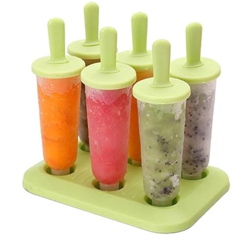 Zeinwap Set of 6 Plastic Reusable Round Shape Ice Popsicle Makers - Homemade Popsicle Frozen Ice Cream Moulds Tray - Kulfi Candy Ice Lolly Mold For Children & Adults - Muilticolor,17X11.9X15.5 Cm - Image 1