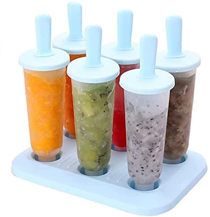Zeinwap Set of 6 Plastic Reusable Round Shape Ice Popsicle Makers - Homemade Popsicle Frozen Ice Cream Moulds Tray - Kulfi Candy Ice Lolly Mold For Children & Adults - Muilticolor,17X11.9X15.5 Cm - Image 4
