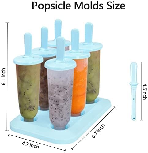 Zeinwap Set of 6 Plastic Reusable Round Shape Ice Popsicle Makers - Homemade Popsicle Frozen Ice Cream Moulds Tray - Kulfi Candy Ice Lolly Mold For Children & Adults - Muilticolor,17X11.9X15.5 Cm - Image 3