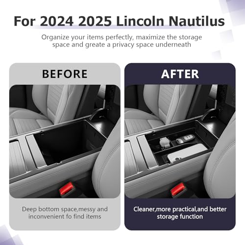 LUWU Lincoln Nautilus Center Console Organizer Compatible with 2024 2025 2026 Lincoln Nautilus Premiere/Reserve/Black Label Accessories Armrest Console Organizer Armrest Insert Tray 2026 Lincoln Black - Image 2