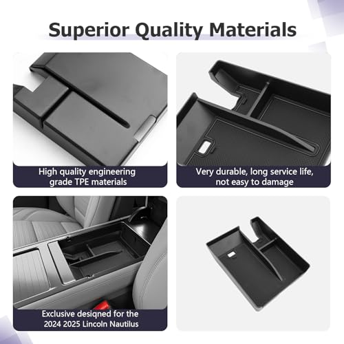 LUWU Lincoln Nautilus Center Console Organizer Compatible with 2024 2025 2026 Lincoln Nautilus Premiere/Reserve/Black Label Accessories Armrest Console Organizer Armrest Insert Tray 2026 Lincoln Black - Image 5