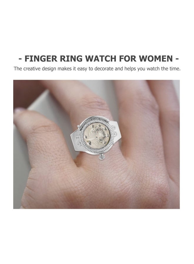 Vintage Finger Ring Watches Zinc Alloy Round Ring Watch Decorative Diamond Watch for Men Women (White Flip Open Watch) - 1Piece  - Image 3