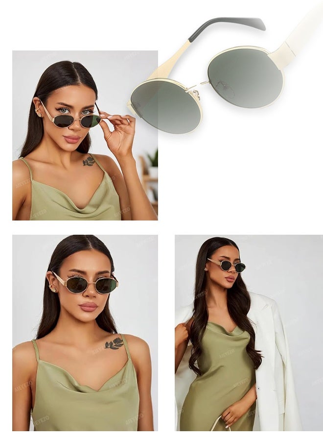 نظارات شمسية عصرية مستقطبة بإطار معدني بيضاوي وعدسات حماية من الأشعة فوق البنفسجية 400، نظارات شمسية بيضاوية عتيقة للنساء - Image 4