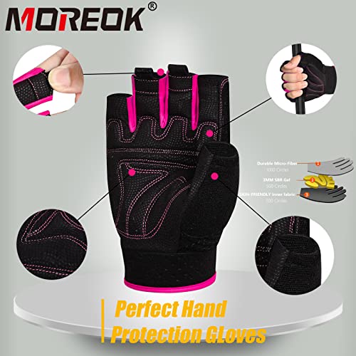 MOREOK Workout Gloves - Padded Weight Lifting for Men/Women, [3MM Gel] Fingerless Grip Gym Fitness Gloves Pink-M - Image 4