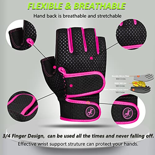 MOREOK Workout Gloves - Padded Weight Lifting for Men/Women, [3MM Gel] Fingerless Grip Gym Fitness Gloves Pink-M - Image 3