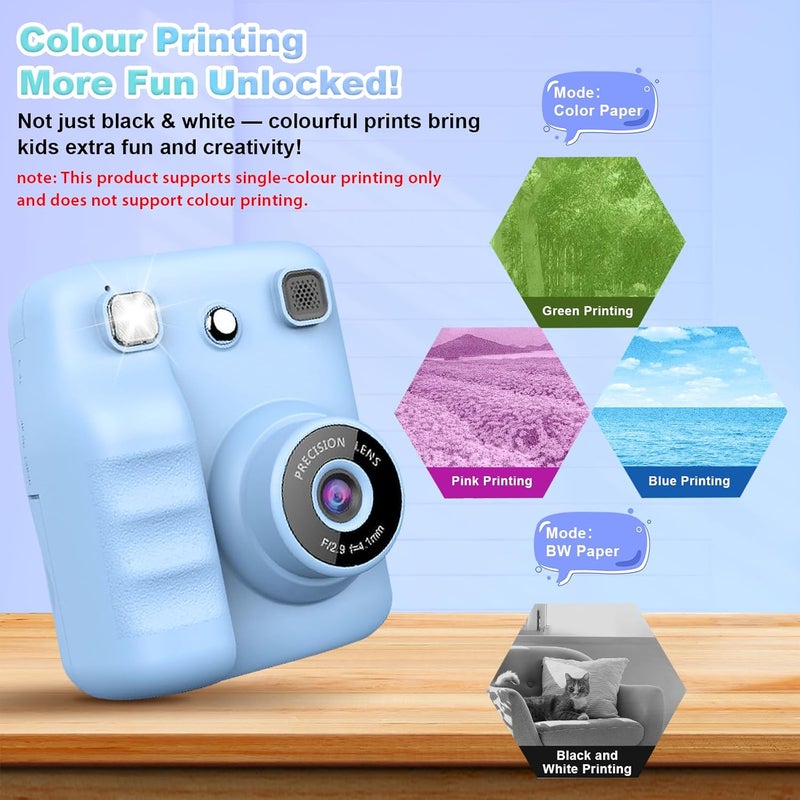 1080P HD Kids Camera, Instant Print Camera for Kids | One-Colour Instant Printing, 4 Rolls of Print Paper & 32GB Card, Birthday Gifts for Girls and Boys Age 3-12 - Image 3