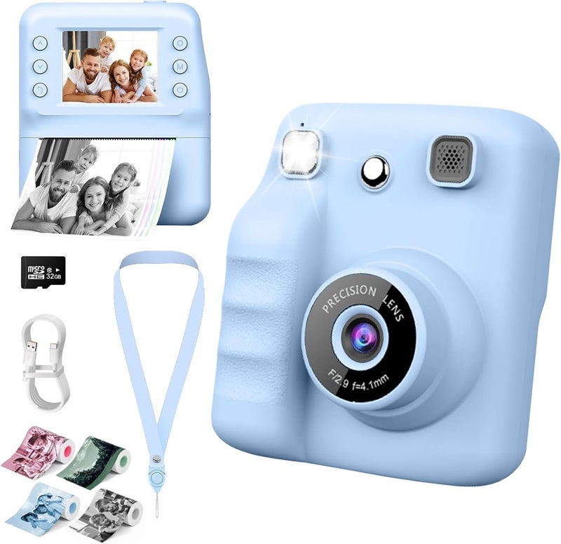 1080P HD Kids Camera, Instant Print Camera for Kids | One-Colour Instant Printing, 4 Rolls of Print Paper & 32GB Card, Birthday Gifts for Girls and Boys Age 3-12 - Image 1