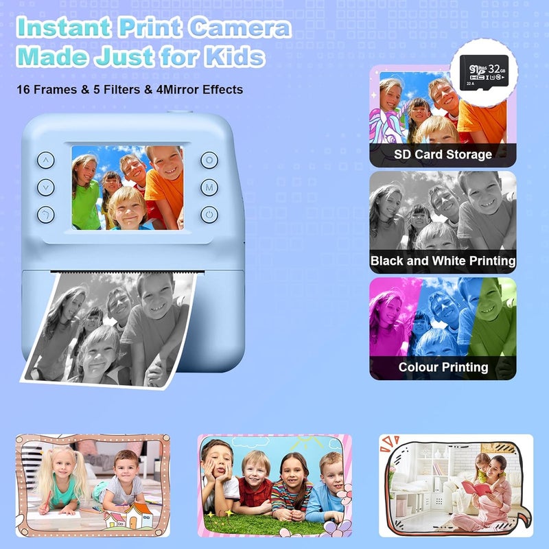 1080P HD Kids Camera, Instant Print Camera for Kids | One-Colour Instant Printing, 4 Rolls of Print Paper & 32GB Card, Birthday Gifts for Girls and Boys Age 3-12 - Image 5