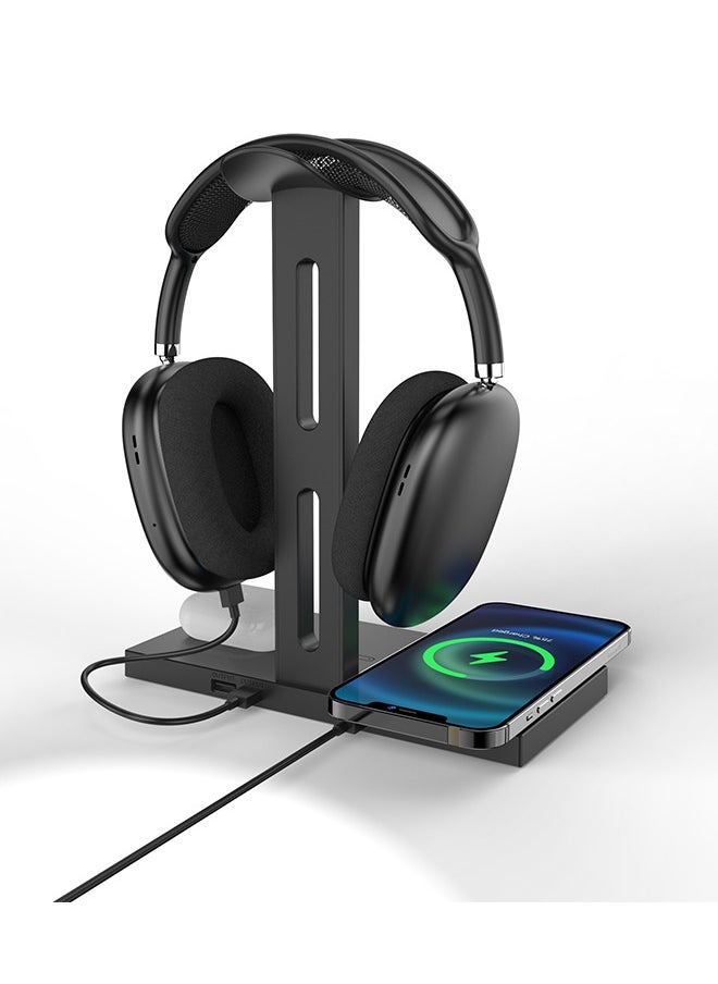 Joshberg 3 in 1 Headphone Stand with Wireless Charger,15W Fast Charge, USB Hub,Headset Holder Compatible with iPhone/AirPods/Gaming Headsets  - Image 1