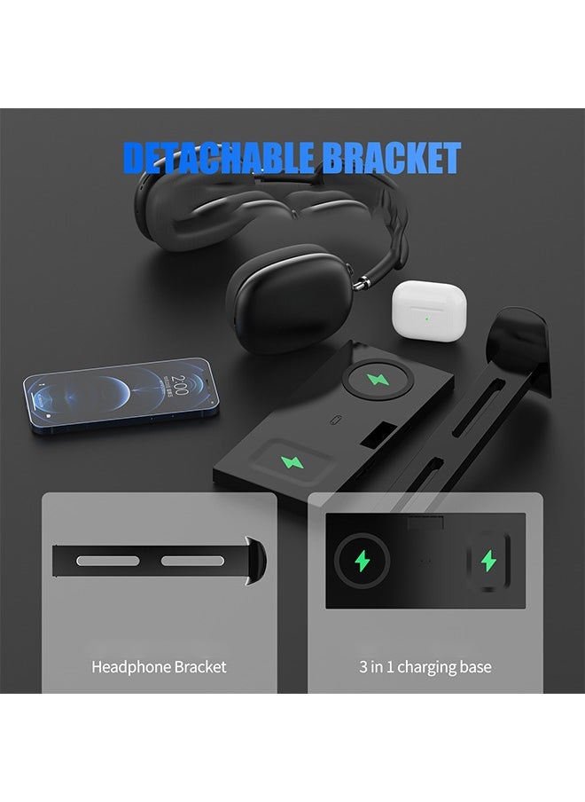 Joshberg 3 in 1 Headphone Stand with Wireless Charger,15W Fast Charge, USB Hub,Headset Holder Compatible with iPhone/AirPods/Gaming Headsets  - Image 5