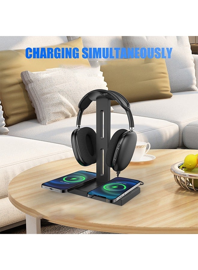 Joshberg 3 in 1 Headphone Stand with Wireless Charger,15W Fast Charge, USB Hub,Headset Holder Compatible with iPhone/AirPods/Gaming Headsets - Image 5